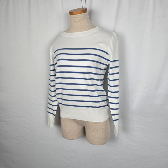 Unbranded Sweater Women's Small White with Blue Stripes Crew Neck NWOT - Picture 5 of 16